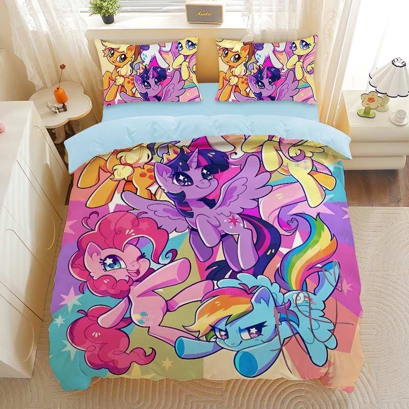 可爱卡通小马宝莉床单被套四件套儿童女孩单人卧室床笠被单三件套