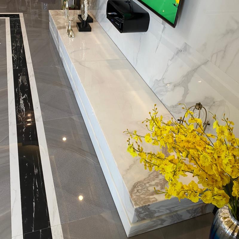 K8大理石电视柜爵士白简约现代组合茶几小户型意式矮柜极简地柜地