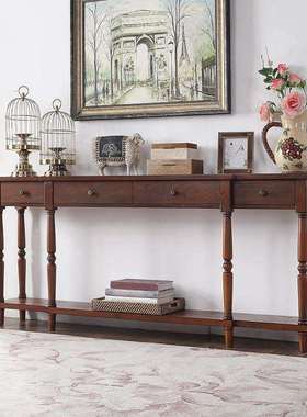 美式入户玄关台客厅过道条案桌收纳柜实木玄关柜欧式玄关桌置物架