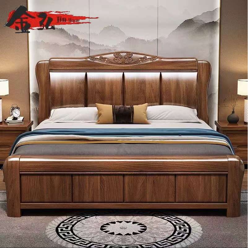 新中式胡桃木实木床中式双人床1.8米1.5主卧室轻奢豪华大床