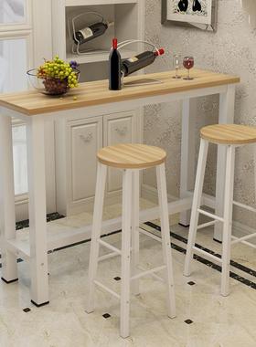 现代休闲奶茶店桌椅简约钢木长条桌子阳台家用餐桌靠墙高脚吧台桌