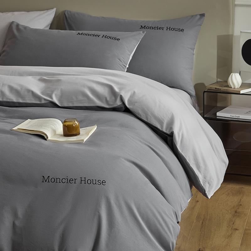 加厚纯棉磨毛床上四件套100全棉床品灰被套宿舍床单人床笠三件套