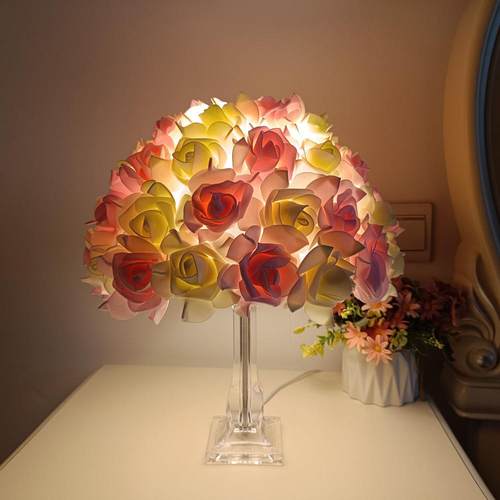 亚克力伞形玫瑰花台灯粉色香槟色大红色喜庆卧室床头摆件台灯