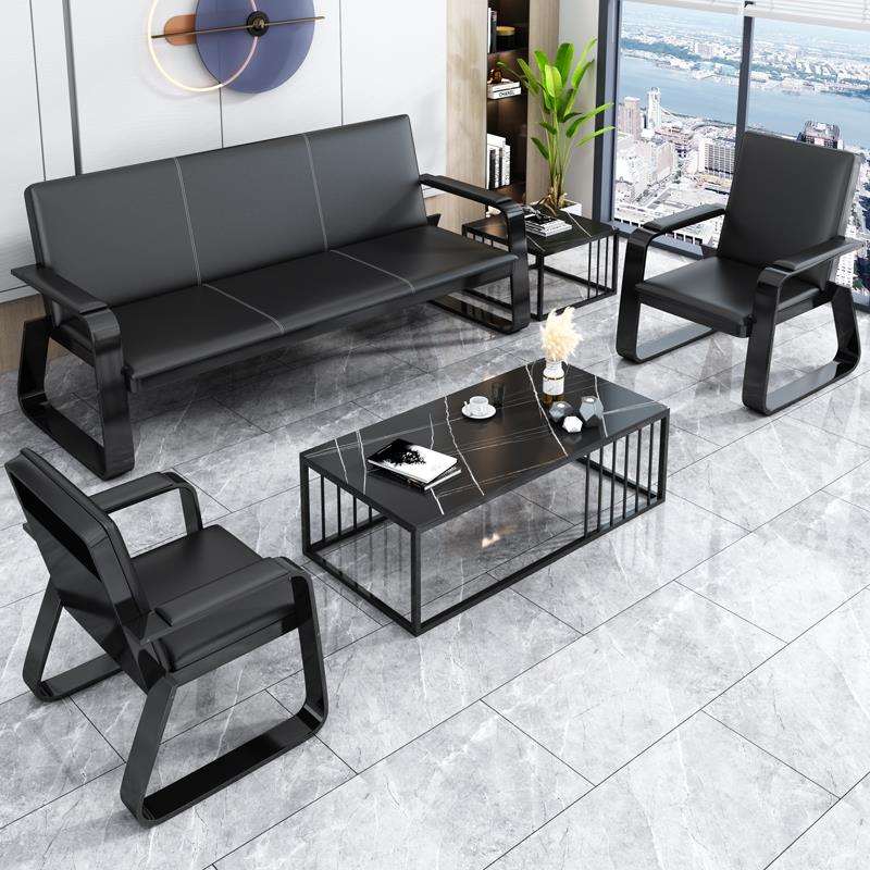 简易现代办公沙发茶几组接待商务会客简约长条排椅办公室铁艺沙发