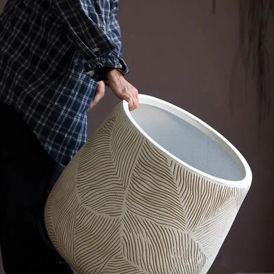 复古创意镁泥花盆客厅室内圆形特大号盆绿植龟背竹琴叶榕盆栽北欧