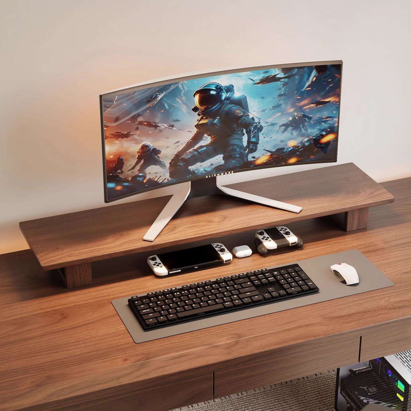 纯实木台式电脑桌面显示器增高架白蜡木显示屏底座垫高支架置物架