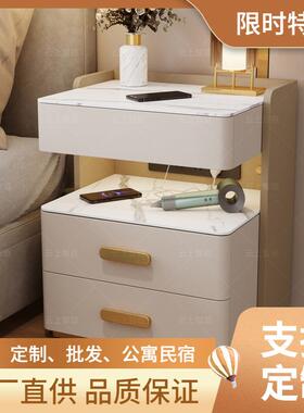 智能床头柜2025新款简约现代实木免安装卧室家用多功能岩板床头柜