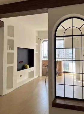 新品复古法式室内装饰窗户墙面铁艺假窗户屏风隔断玻璃玄关拱形窗