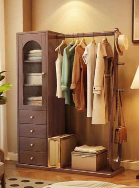 新中式实木衣帽架斗柜一体置物架大容量挂衣架卧室床尾收纳储物柜