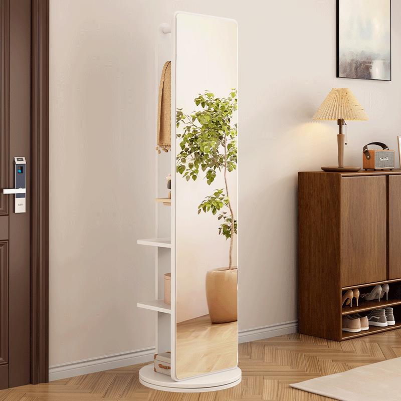 全身镜落地镜家用穿衣镜卧室可旋转衣帽实木带挂衣架一体试衣镜
