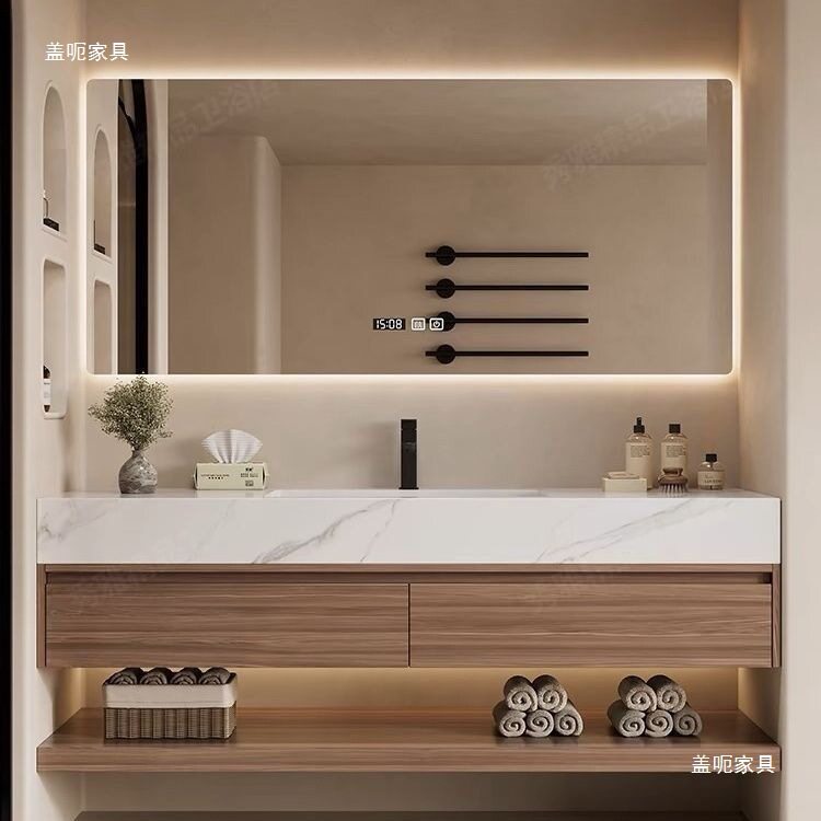轻奢岩板无缝一体盆卫生间智能浴室柜组洗漱台厕所洗手柜组合