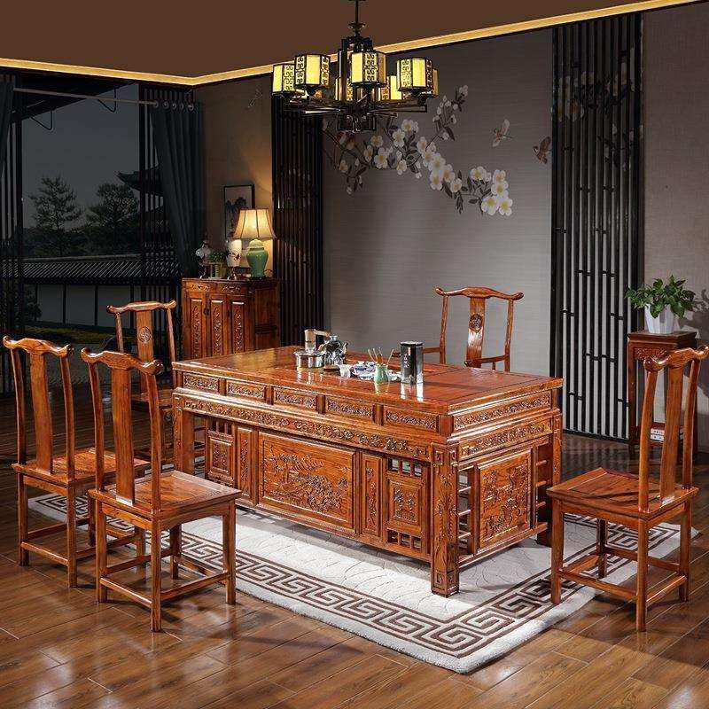 实木茶桌椅组合新中式办公室泡茶桌全实木茶桌客厅茶楼茶几茶台