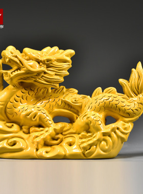 黄色木质龙雕刻摆件木制十二生肖木头飞龙装饰工艺品房屋缺角补角
