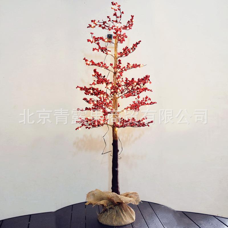 红色发财果仿真花北美冬青红运果树创意仿真植物盆栽落地装饰摆件