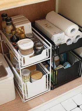 下水槽置物架可抽拉带抽屉调料架橱柜内分层双层收纳架用品收纳