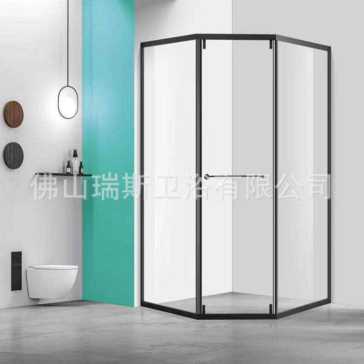 钻石型侧移门淋浴房枪灰超白玻极窄形下沉式隔断网红干湿分离浴屏