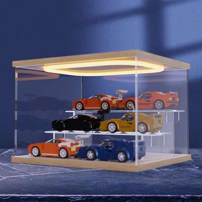 1:64比例小汽车模型架带灯光玩具车模展示柜亚克力防尘陈列收纳盒