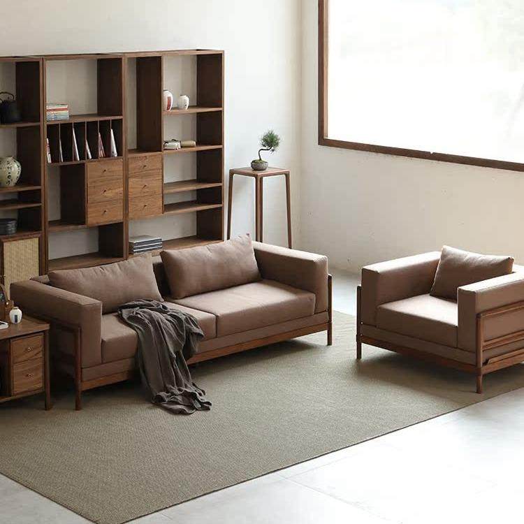 新中式全实木沙发黑胡桃家用客厅布艺转角贵妃组合沙发原木家具