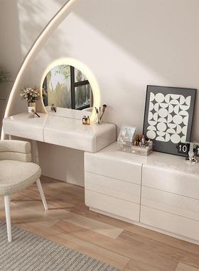 奶油风烤漆实木梳妆台卧室现代简约高级感化妆桌2025新款斗柜一体