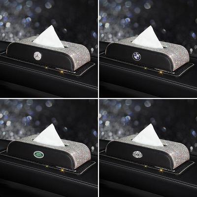 车载纸巾盒镶钻车内装饰创意扶手箱车用抽纸盒汽车用品大全座式