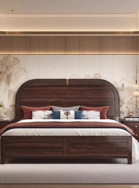 新中式乌金木实木床1.8米双人大床轻奢现代简约1.5米主卧储物婚床