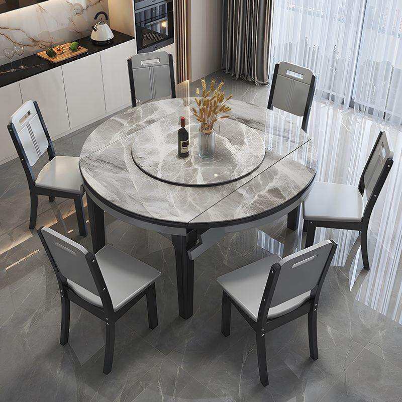 亮光岩板餐桌现代简约家用加厚岩板电磁炉餐桌可伸缩折叠吃饭桌子