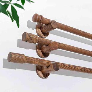 实木简约罗马杆双杆窗帘杆单杆侧装卧室客厅堵头伸缩北欧原木支架