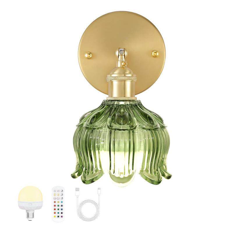 复古充电壁灯带RGB灯泡彩光遥控床头灯玻璃花灯罩壁灯