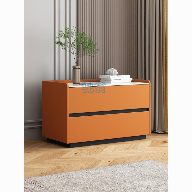 fLE免安装大尺寸岩板床头柜台面简约轻奢风卧室北欧极简实木皮柜