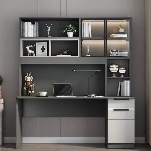 电脑桌台式家用简约办公收纳组合桌子学生卧室书桌书架一体写字w&