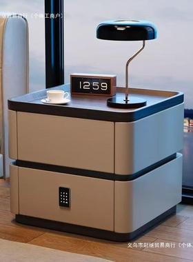 简约意式轻奢实木床头柜智能收纳设计家用高级带密码锁床边柜