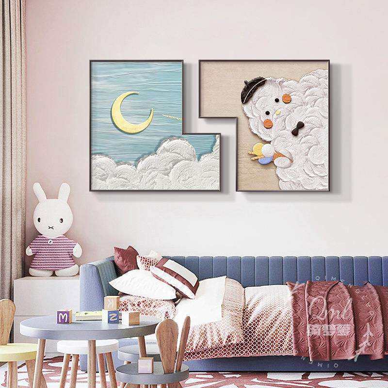 现代奶油风儿童房床头装饰画创意卡通可爱挂画卧室房间布置组合画,鲜花速递/花卉仿真/绿植园艺,割草机/草坪机,淘宝优惠券,粉丝福利购,淘宝优惠卷