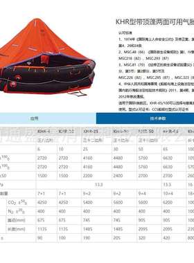 船用气胀式抛投救生筏可吊自扶正开敞带顶篷两面充气船检游艇筏
