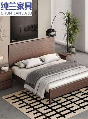 现代简约乌金木全实木床主次卧室轻奢双人实木床大板直拼实木床