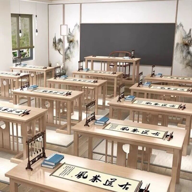 中式实木书法补习桌椅套装