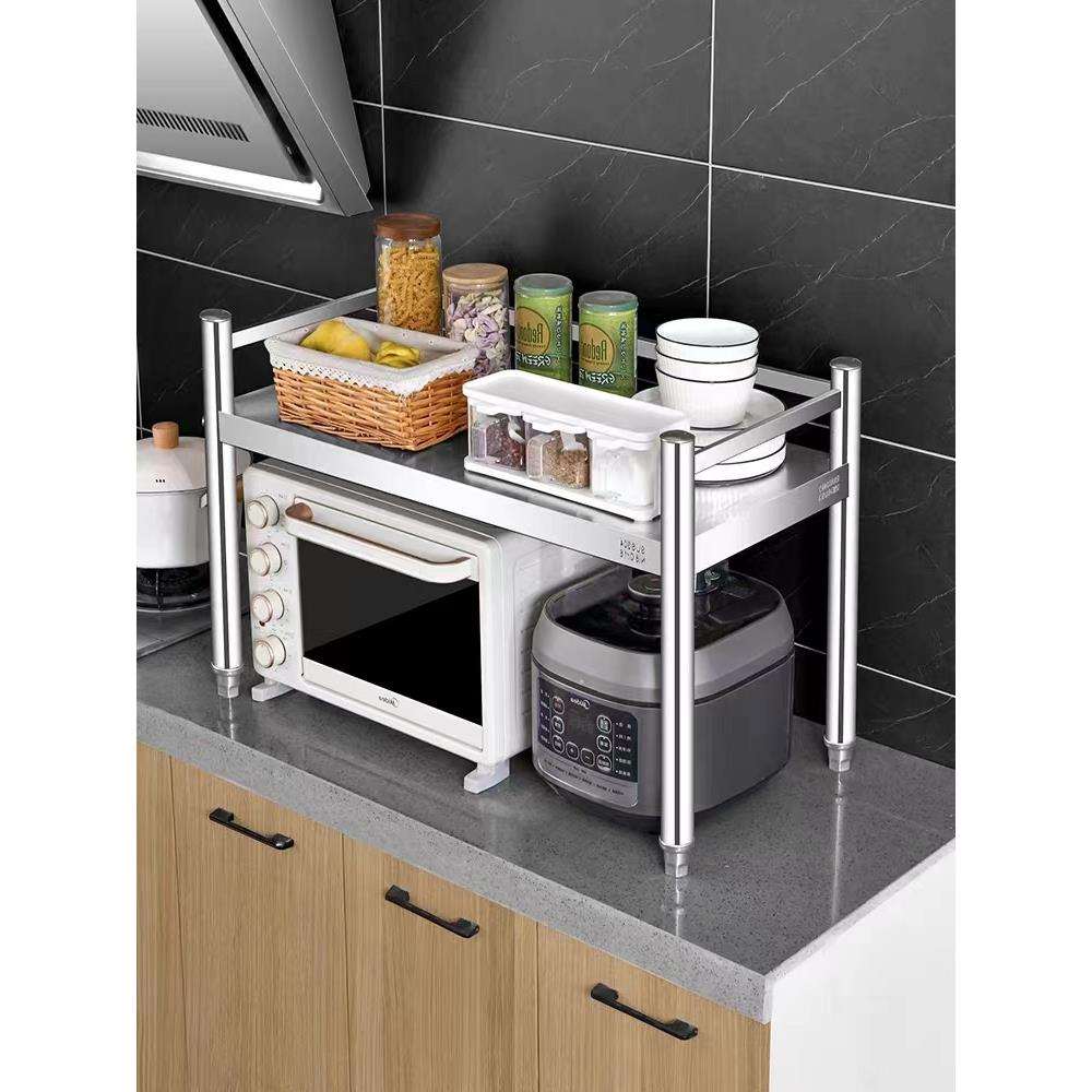 特厚不锈钢置物架落地式货架一层厨房台面单层微波炉架子鬤冡