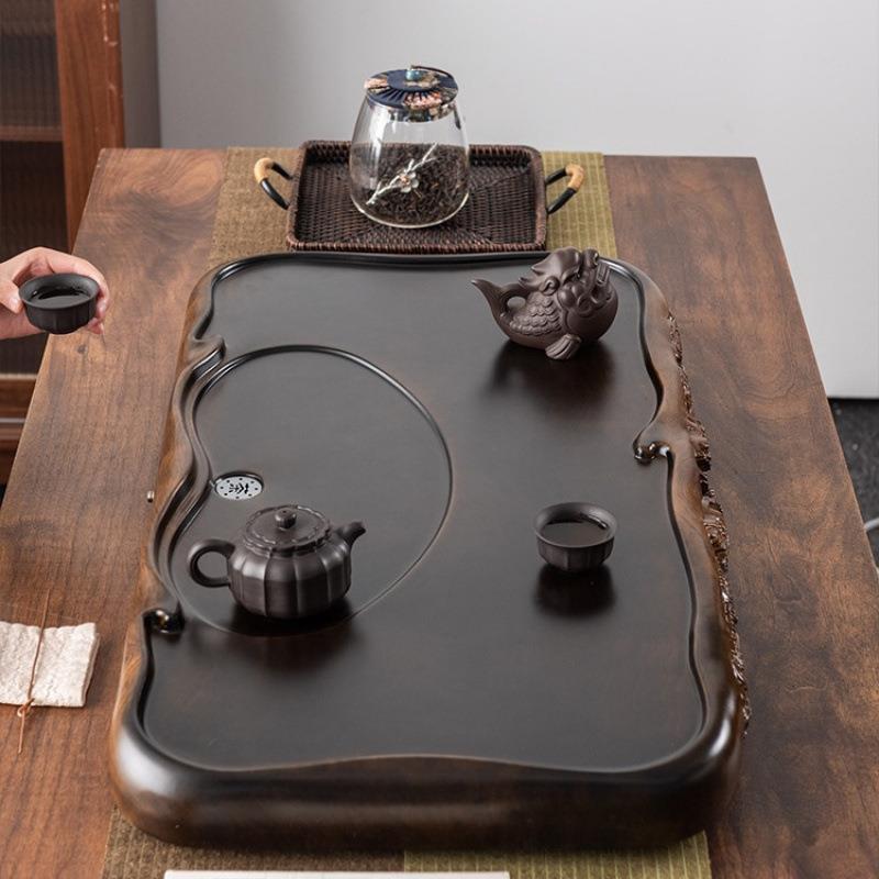 黑檀木茶盘家用整块实木茶海茶台小号长方形原木花梨托盘简约排水