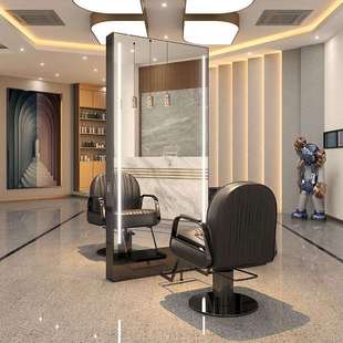 理发店镜台发廊带灯烫染不锈钢剪发镜美发店新款网红落地镜子