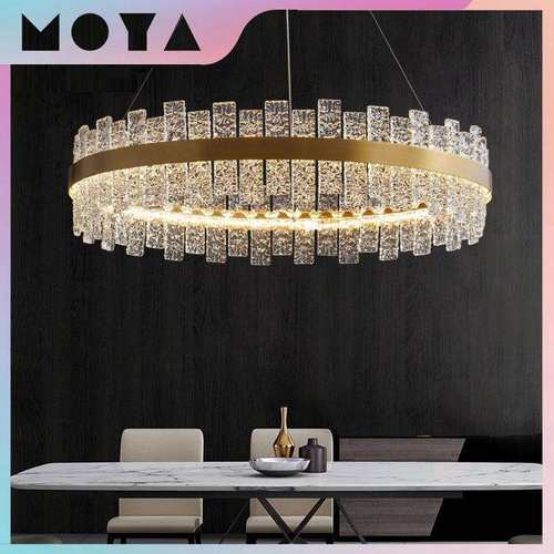 轻奢圆形水晶吊灯后现代简约LED客厅餐灯具北欧新款网红美式卧室