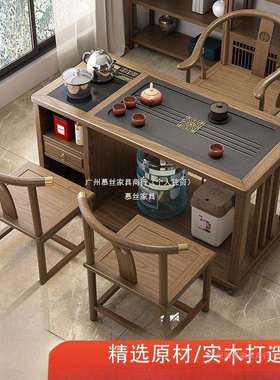 慕丝小户型实木茶桌阳台茶桌椅组合可移动万向轮带台2025年泡茶新