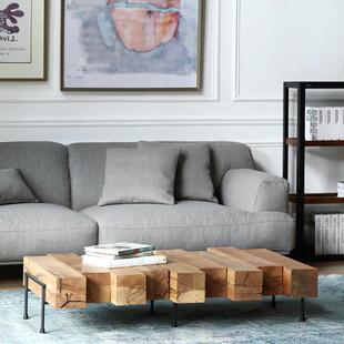 北欧美式乡村茶台现代简约客厅创意原木积木茶桌休闲会客桌泡茶桌