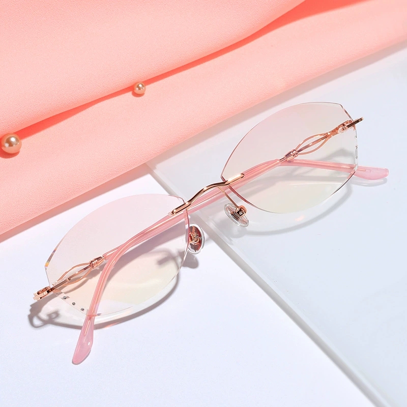 无框防蓝光老花镜女钻石切边有色超轻超清时尚显年轻老花眼镜