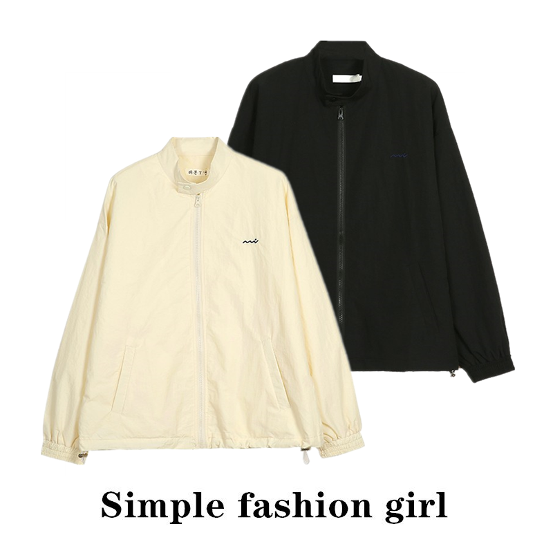 刺绣肌理感薄款拉链立领外套女