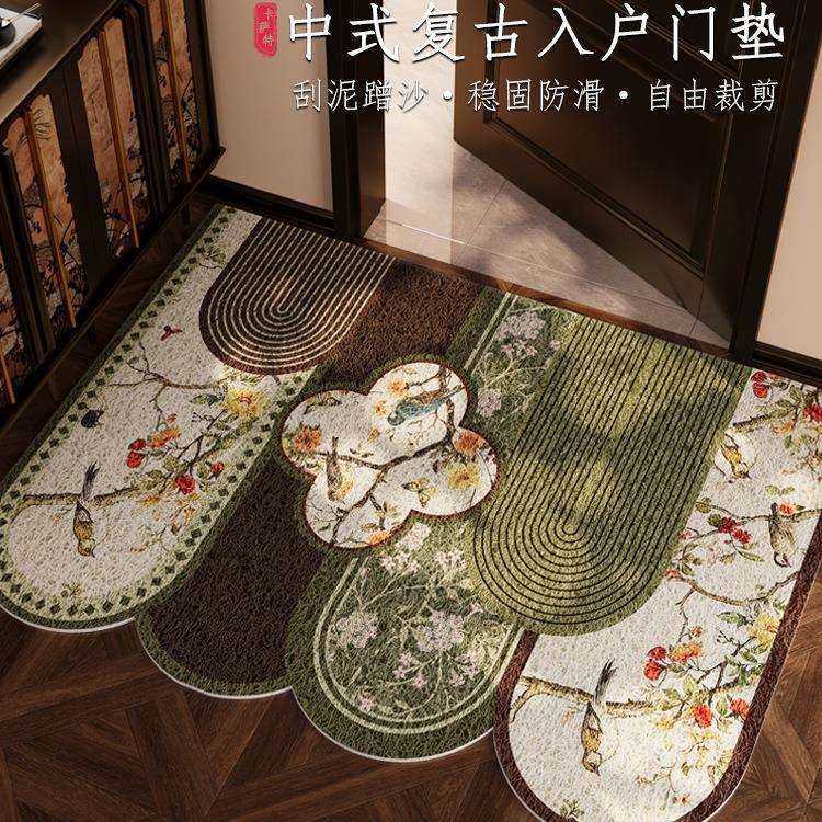 中古风入户门地垫丝圈复古风感进门垫门口绿色耐脏防滑脚踏垫