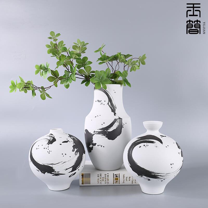 现代新中式创意简约陶瓷花器售楼处酒店家居客厅餐桌插花软装摆件