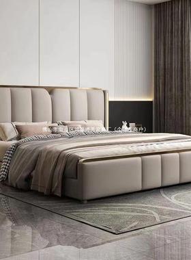 带灯超薄床头现代简约真皮床轻奢风主卧双人婚床新款储物皮艺大床