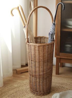 日式柳编雨伞收纳桶家用门口放伞置物架藤编织脏衣篓手提收纳篮子