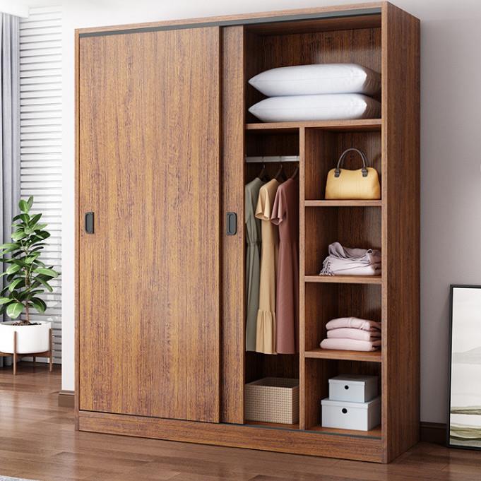 实木推拉门衣柜现代简约出租房用小户型简易家用卧室宿舍储物柜厂