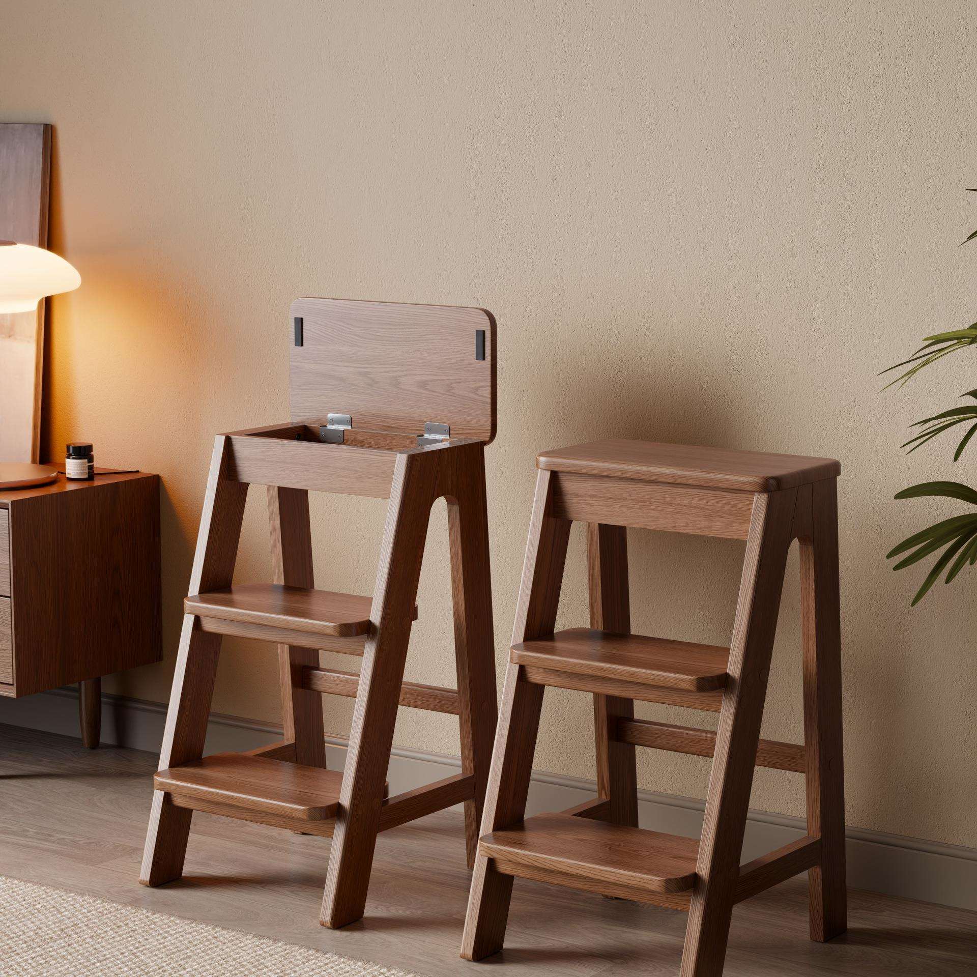 实木梯凳垫脚凳家用爬高台阶餐厅吧台椅可储物多功能登高凳子矮凳