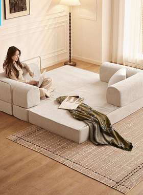 布艺沙发三人位直排奶油风沙发床客厅小户型现代简约轻奢科技